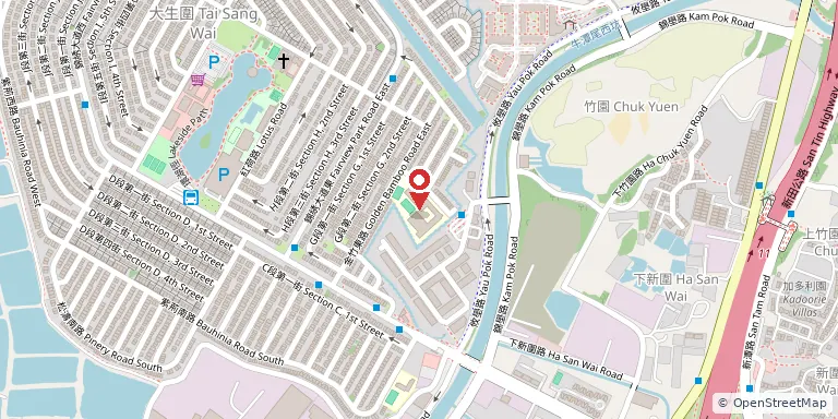 伯特利中學(Bethel High School)位置圖,地圖中央紅色地標針標示校舍位置,底圖 OpenStreetMap