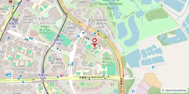 中華基督教會方潤華中學(CCC Fong Yun Wah Secondary School)位置圖,地圖中央紅色地標針標示校舍位置,底圖 OpenStreetMap