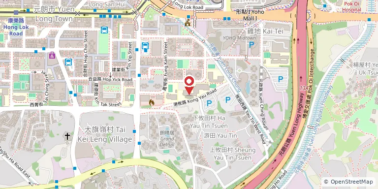 中華基督教會基朗中學(CCC Kei Long College)位置圖,地圖中央紅色地標針標示校舍位置,底圖 OpenStreetMap