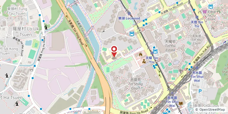 天主教培聖中學(Pui Shing Catholic Secondary School)位置圖,地圖中央紅色地標針標示校舍位置,底圖 OpenStreetMap