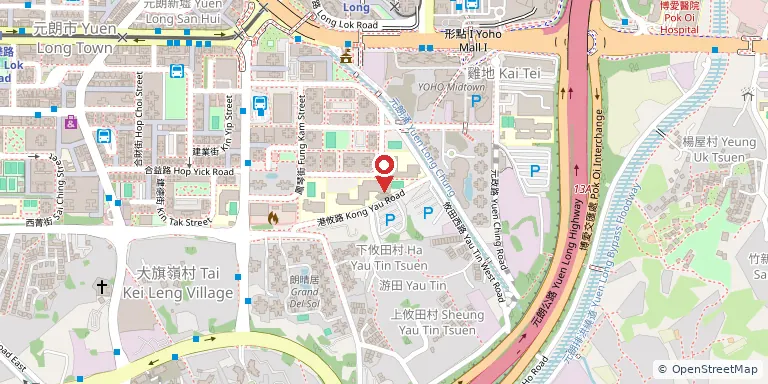 聖公會白約翰會督中學(S.K.H. Bishop Baker Secondary School)位置圖,地圖中央紅色地標針標示校舍位置,底圖 OpenStreetMap