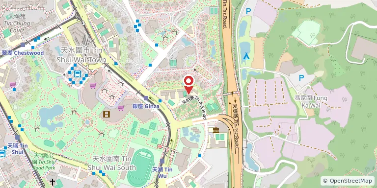 香港管理專業協會羅桂祥中學(The Hong Kong Management Association K. S. Lo College)位置圖,地圖中央紅色地標針標示校舍位置,底圖 OpenStreetMap