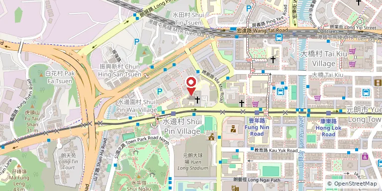 元朗天主教中學(Yuen Long Catholic Secondary School)位置圖,地圖中央紅色地標針標示校舍位置,底圖 OpenStreetMap